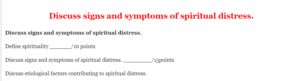 Discuss signs and symptoms of spiritual distress.