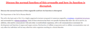 Discuss the normal function of this organelle and how its function is disrupted.