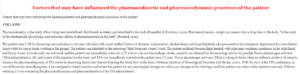 Factors that may have influenced the pharmacokinetic and pharmacodynamic processes of the patient