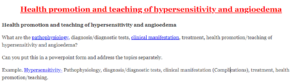 Health promotion and teaching of hypersensitivity and angioedema