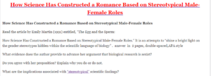 How Science Has Constructed a Romance Based on Stereotypical Male-Female Roles