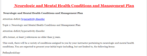  Neurologic and Mental Health Conditions and Management Plan