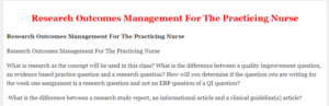 Research Outcomes Management For The Practicing Nurse