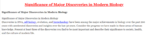 Significance of Major Discoveries in Modern Biology