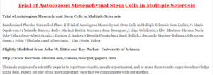 Trial of Autologous Mesenchymal Stem Cells in Multiple Sclerosis
