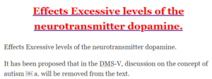 Effects Excessive levels of the neurotransmitter dopamine.