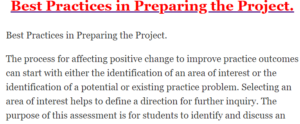 Best Practices in Preparing the Project.
