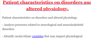 Patient characteristics on disorders and altered physiology.
