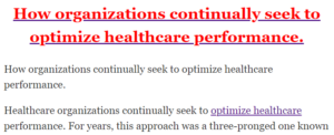 How organizations continually seek to optimize healthcare performance.