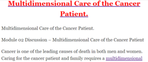 Multidimensional Care of the Cancer Patient.