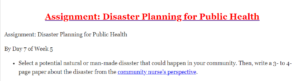 Assignment Disaster Planning for Public Health