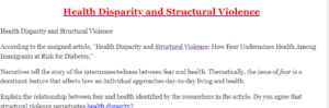 Health Disparity and Structural Violence