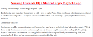 Nursing Research DQ 2 Student Reply Maydeli Capo
