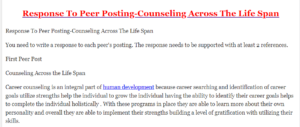 Response To Peer Posting-Counseling Across The Life Span